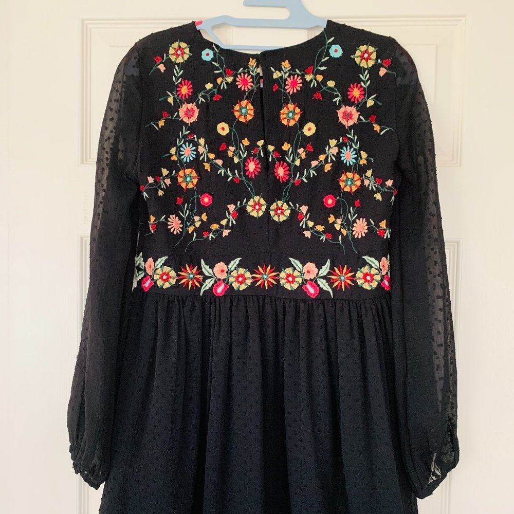 Boho Black mini dress with Floral Embroidery